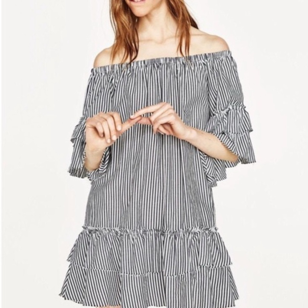 Zara Black and White Off-Shoulder Mini Dress
